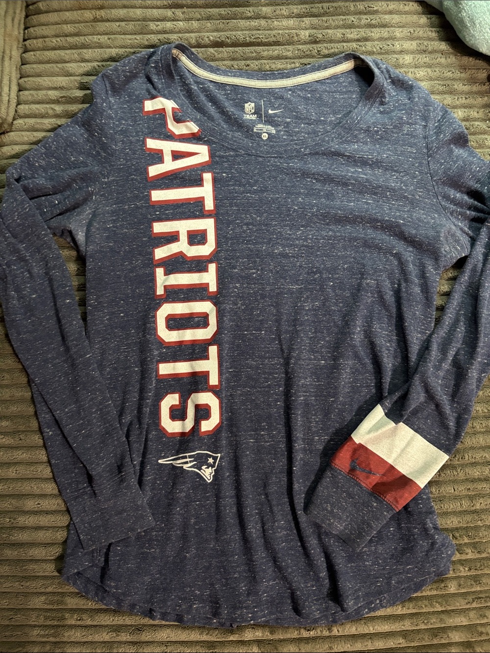 NFL Patriots Navy Long Sleeve Shirt with Red and White Accents